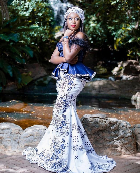 Blue mermaid African Print Dress with Peplum Top