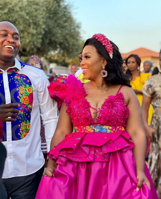 Beaded Pink Tsonga Wedding Dress