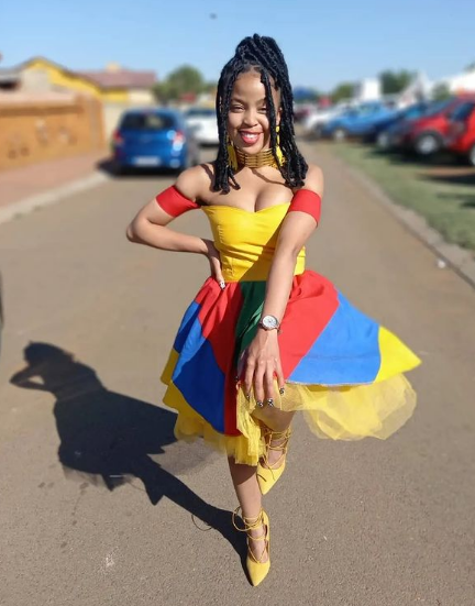Beautiful Short Ndebele Dress with Tulle