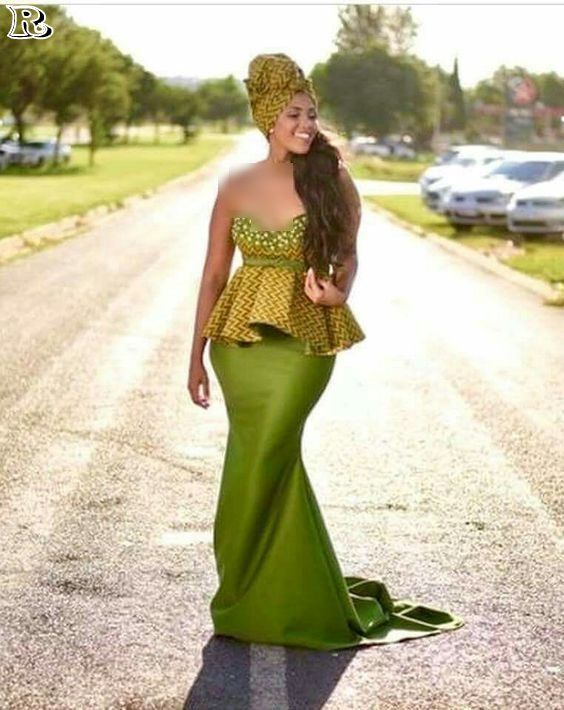 Gold and Green Shweshwe Wedding Dress