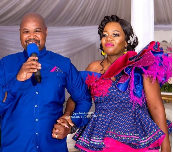 Blue and Pink Shweshwe Attire for couples 2022