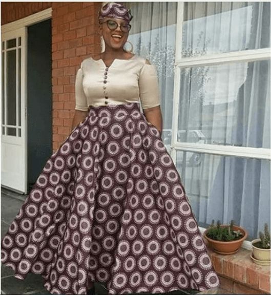 Sotho Brown Plus Size Shweshwe Skirt