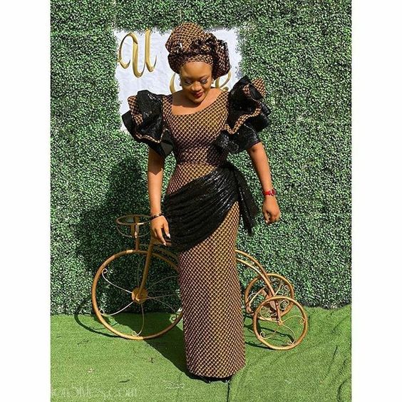Brown Shwesnwe Dress for Makoti with black satin