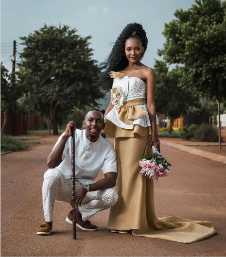 Brown and Cream Shweshwe Wedding attire 2022