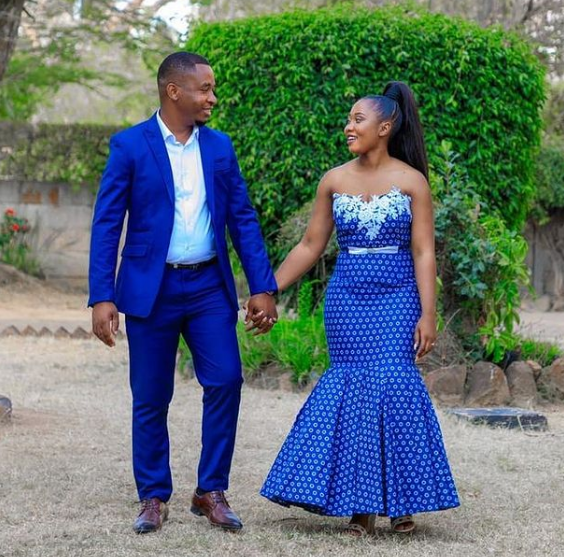 Matching Shweshwe Attire for couples blue 2022