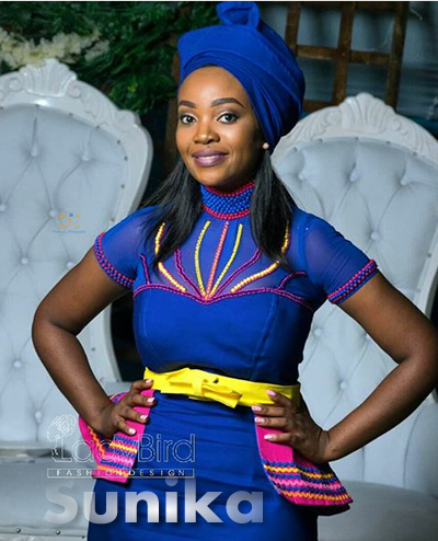 Embroidered SePedi Dress with Doek Blue