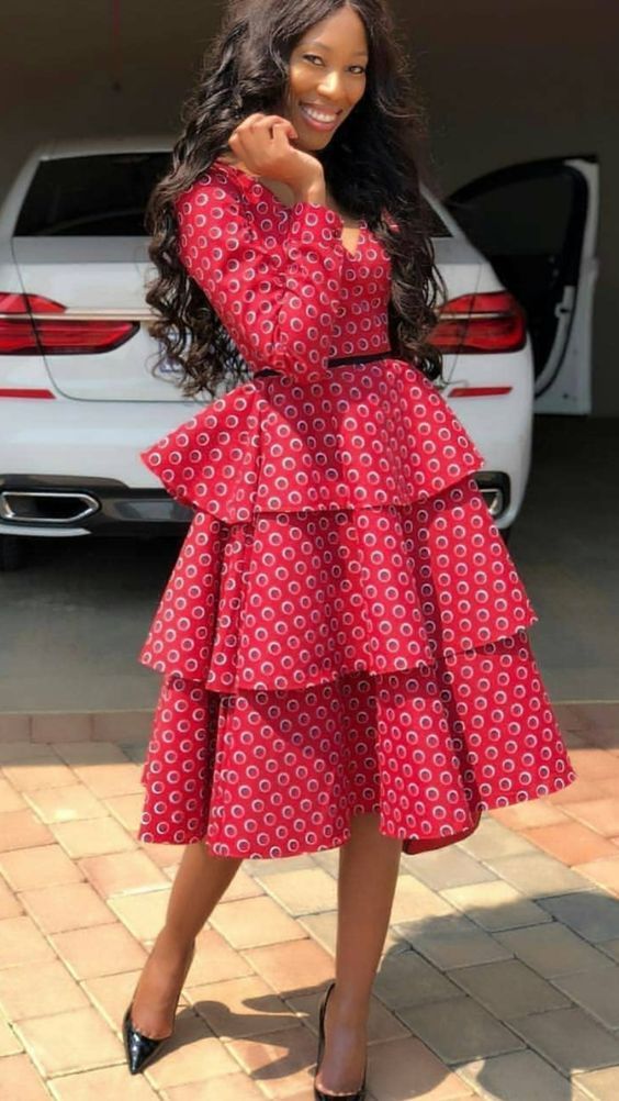 Beautiful Layered Red Shweshwe Dress