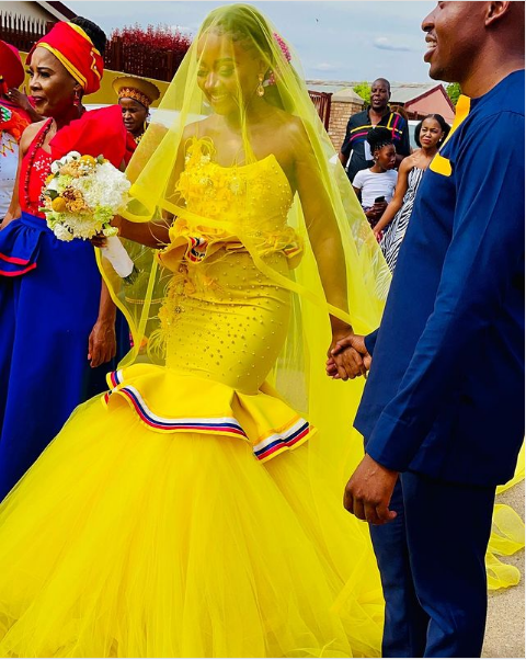 Beautiful Yellow Beaded SePedi Wedding Dress