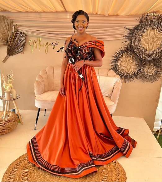 Beige Xhosa Traditional Wedding Dress by Nim Couture