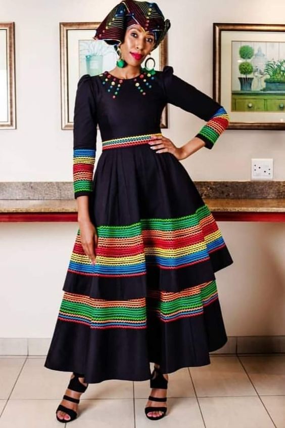 Colourful Xhosa Makoti Dress with Matching Doek