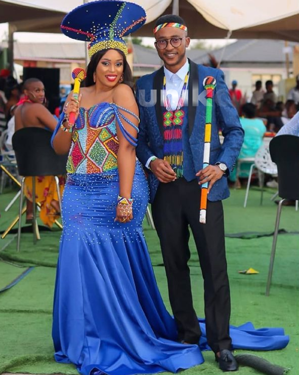Blue Beaded Ndebele Traditional Dress for couples