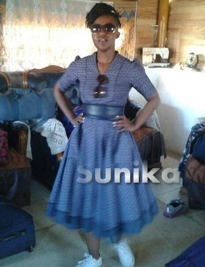 Blue Shweshwe Traditional Sotho Dress