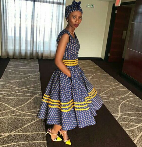Blue and Yellow Shweshwe Dress