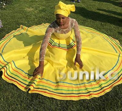 Flared Yellow SePedi Makoti Dress with Lace Top