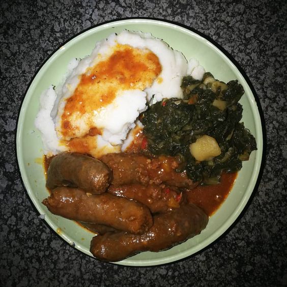 Boerewors with pap and kale