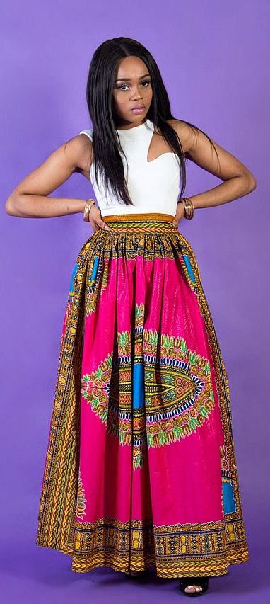 High Waist Dashiki Skirt