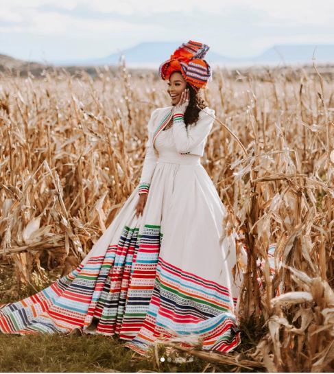 Long white Xhosa Dress by Uqinqaba Designs