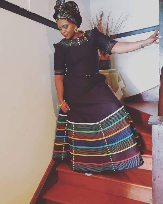 Black Short Sleeved Xhosa Dress for Makoti