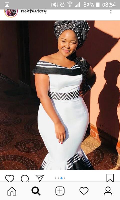 Low neck Black and White Xhosa Traditional Dress for Makoti by Rich Factory