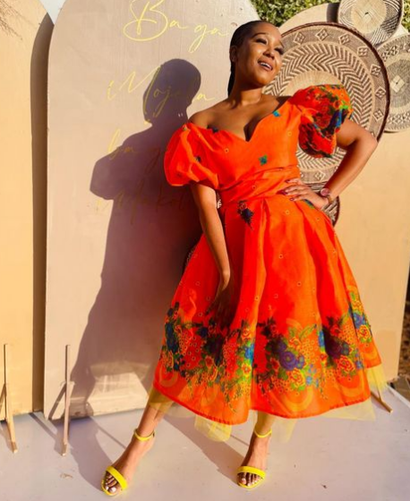 Orange Tsonga Dress with Bubble Sleeves