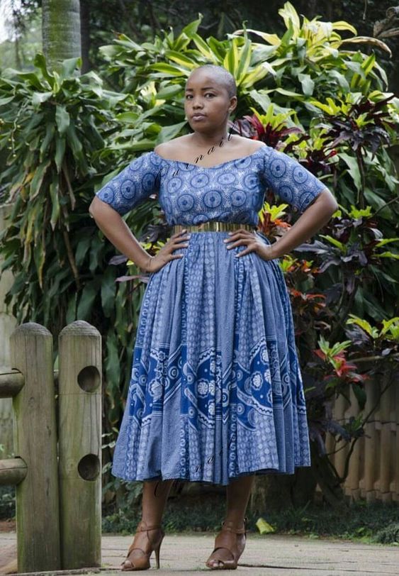 Plus Size Blue Shweshwe Dress 2021