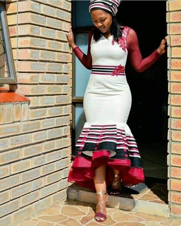 Red Black White Xhosa Fishtail Dress