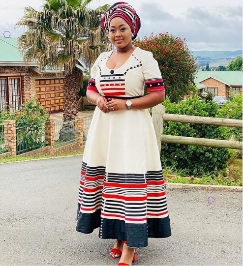 Red Black and White Xhosa Dress for Makoti