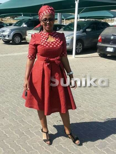 Red Shweshwe Traditional Sotho Dress
