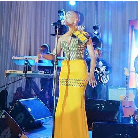 Shweshwe Dress with Yellow Skirt