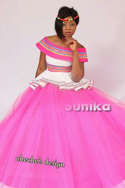 Pink drop shoulder SePedi bubble tulle skirt by Cheche's design