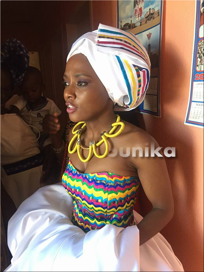 Embroidered Strapless SePedi Makoti outfit with matching doek