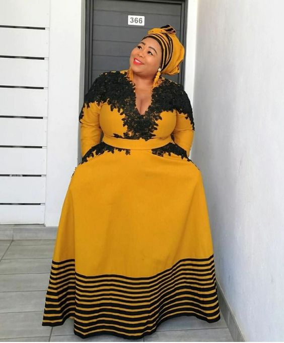 Plus Size Beige and Black Xhosa Dress