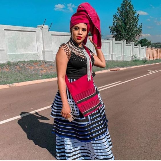 Red black and White Layered Xhosa Outfit 2021