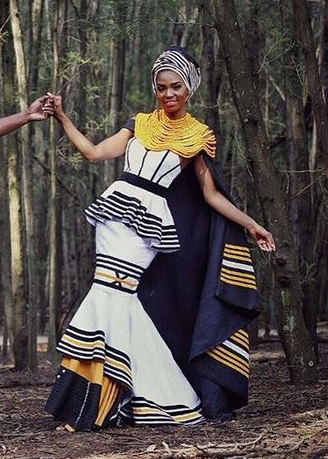 Xhosa Traditional Wedding Dress with Shoulder Beads