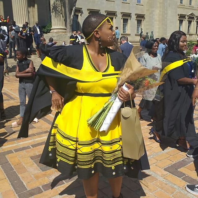 Yellow Xhosa Graduation Dress with buttons