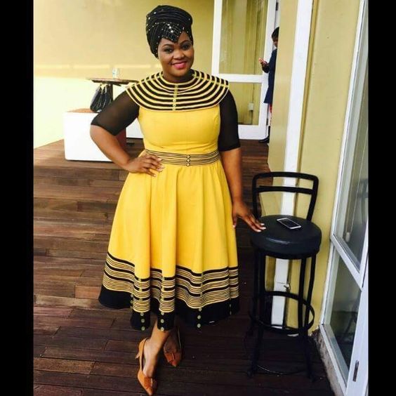 Yellow and Black Xhosa Umbhaco Dress