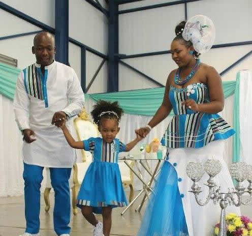 Matching Blue Venda Traditional Attire for couples and child