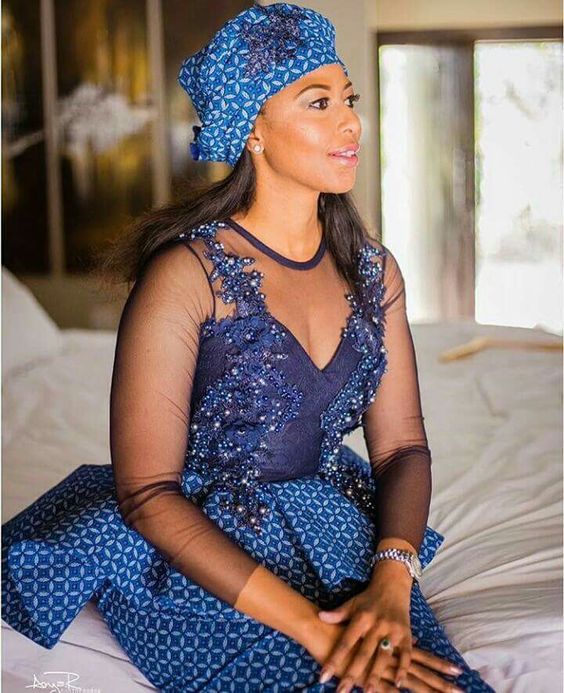 Shweshwe Makoti Dress with Lace