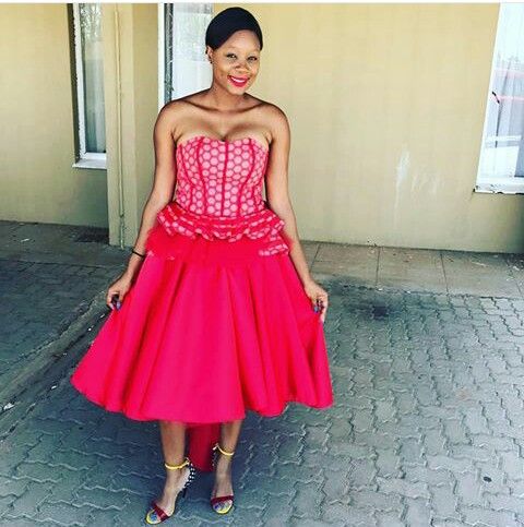 Red Plus Size Shweshwe Wedding Dress
