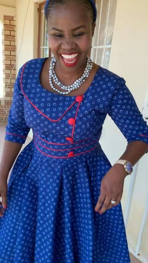 Clipkulture Thuli Kakaza In Blue Shweshwe Flared Dress And Doek With ...