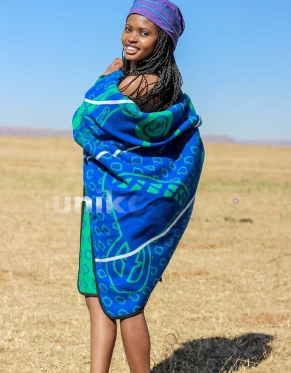 Blue and Green Sotho traditional outfit