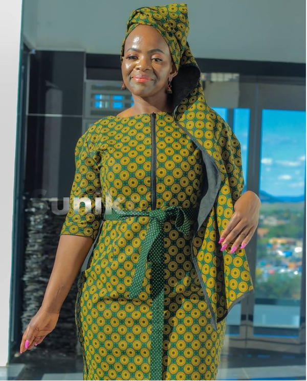 Green Sotho Dress with Shweshwe Print Blanket