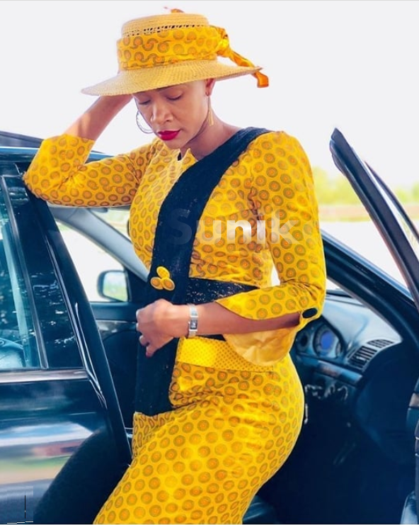 Yellow Sotho Traditional Dress with hat
